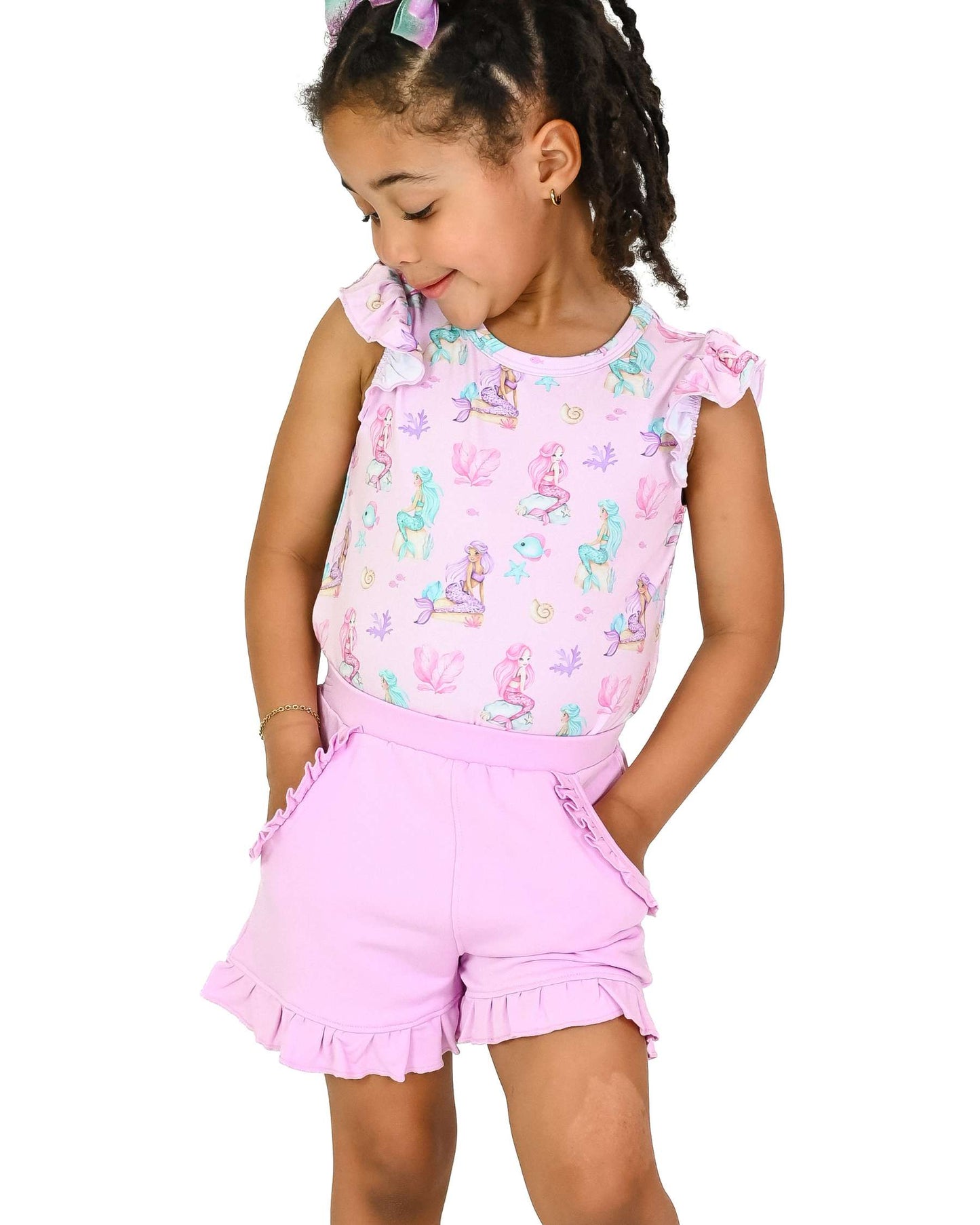 Ariella Terry Ruffled Short (Solid Pink)
