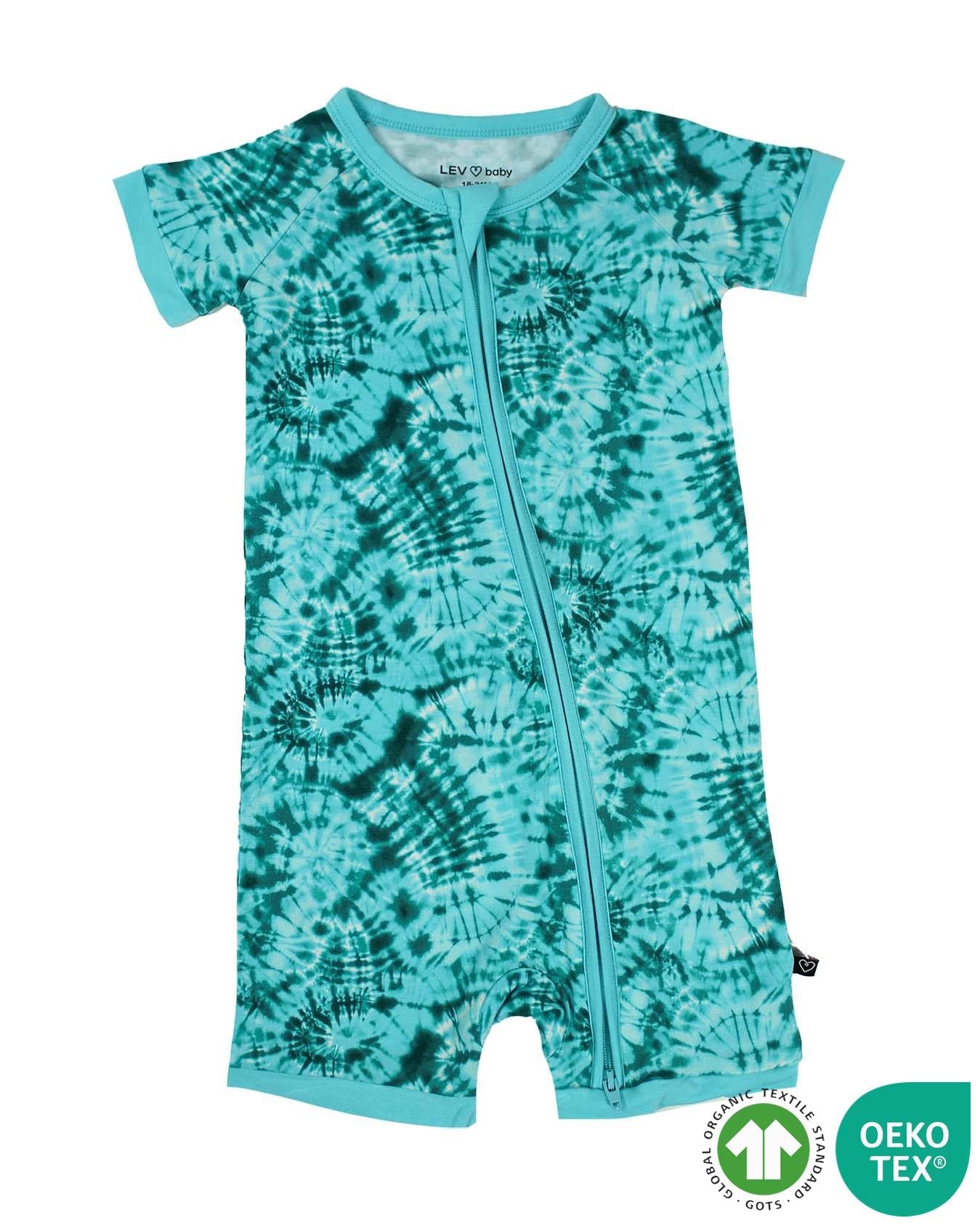 Green Tie Dye Shorts Zippered Romper