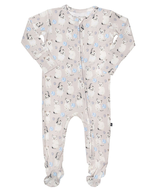 Sustainable Bamboo Cats Zippered Footie