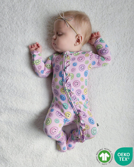 Smile Bamboo Ruffled Zippered Footie