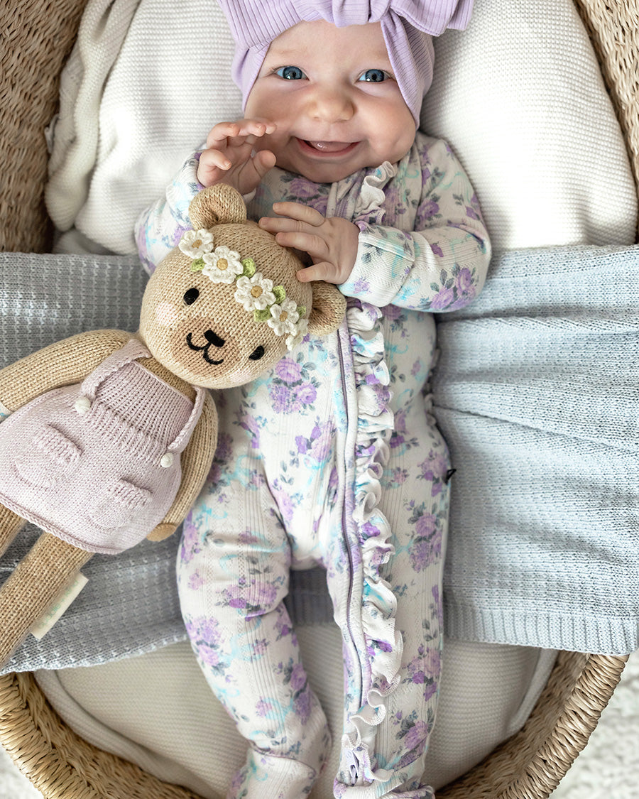 Etta Pointelle Ruffled Zippered Footie