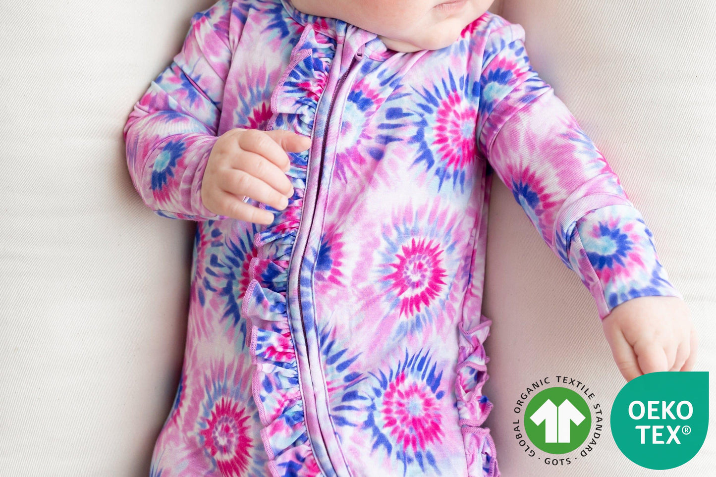 Pink Tie Dye Ruffled Footie