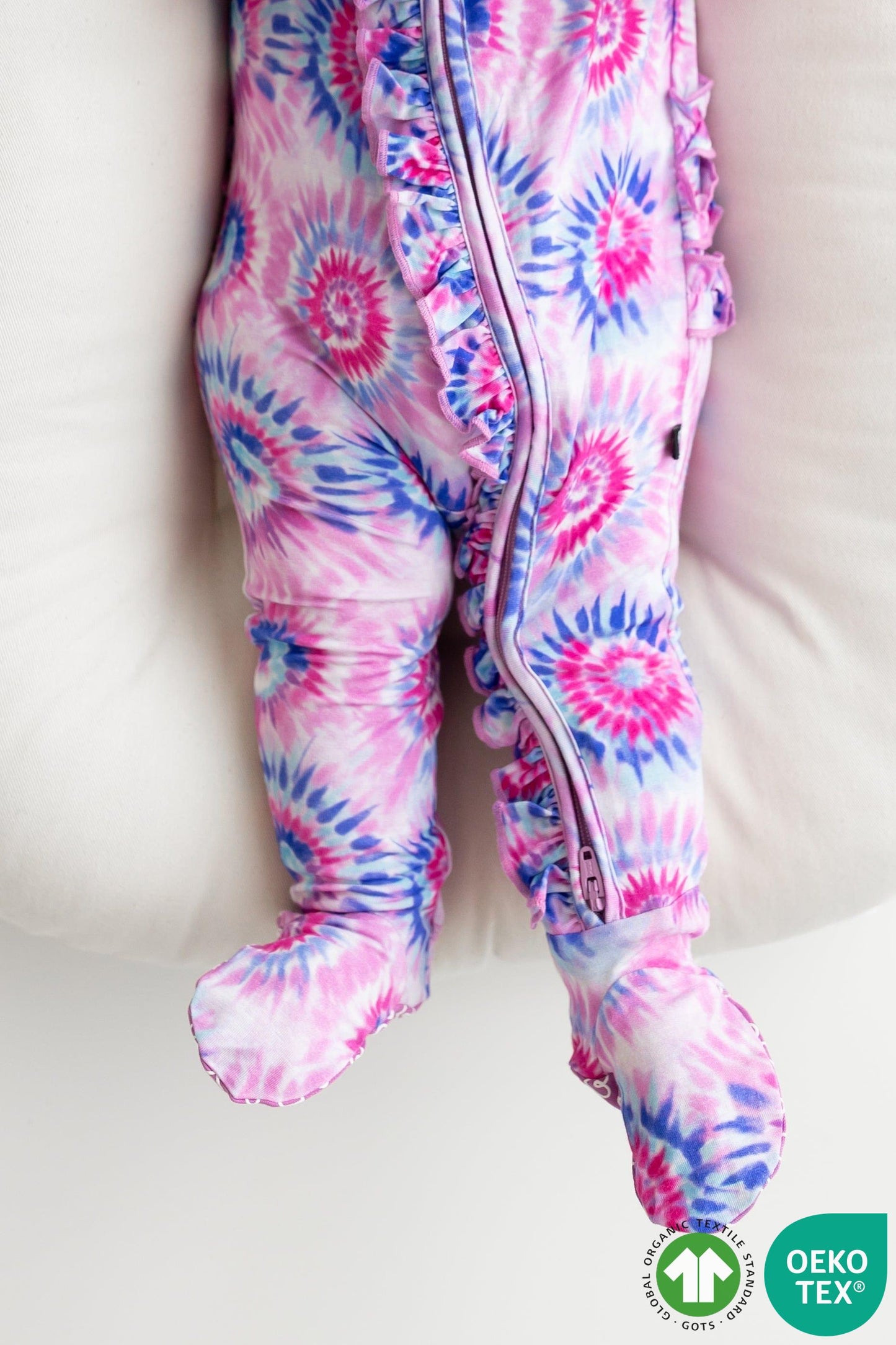 Pink Tie Dye Ruffled Footie