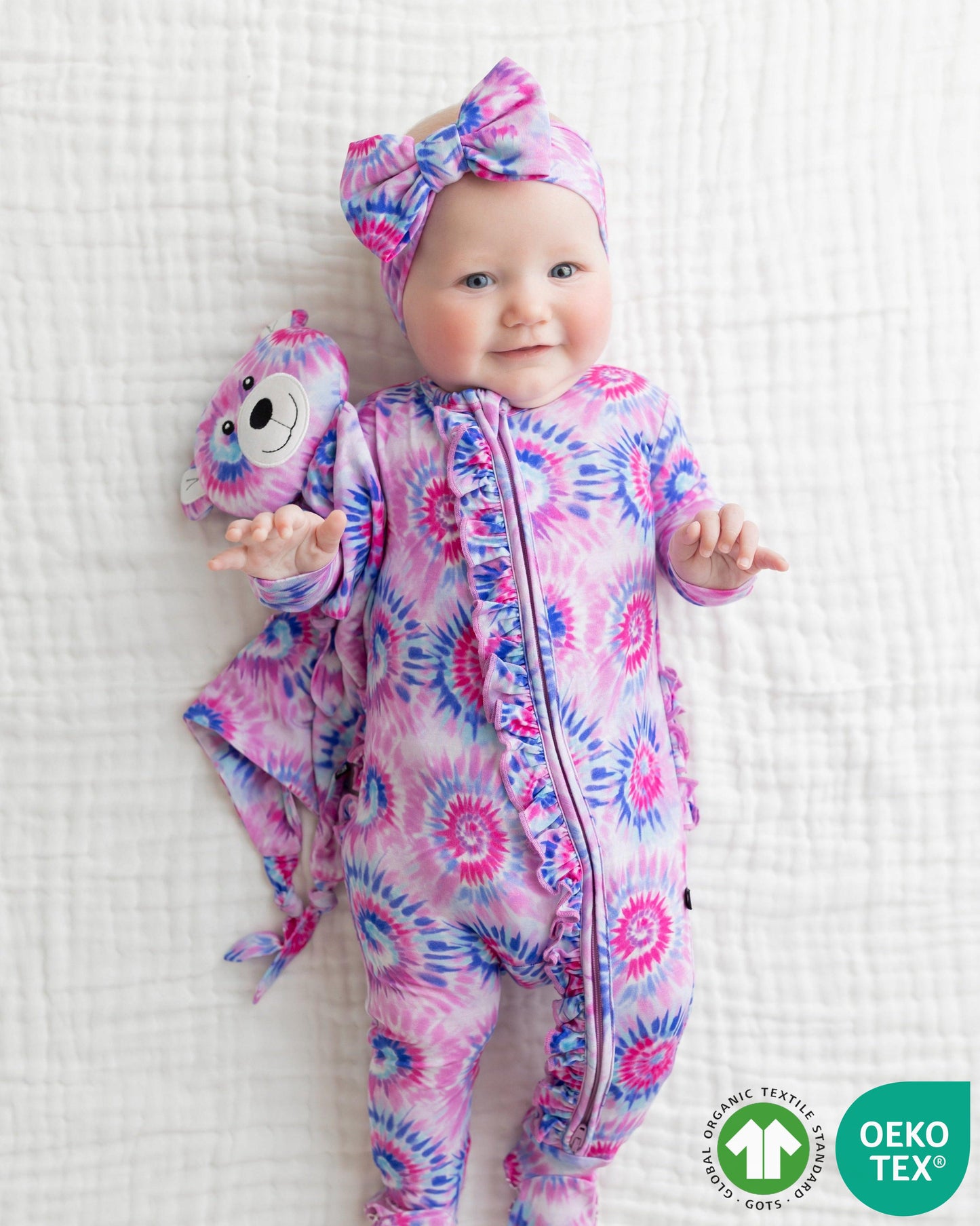 Pink Tie Dye Ruffled Footie