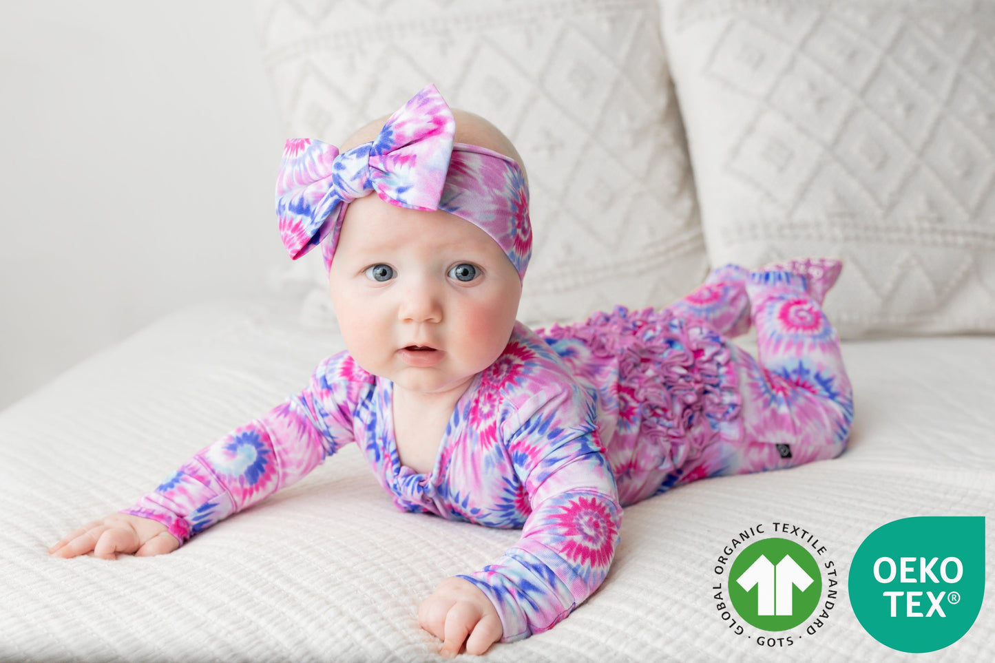 Pink Tie Dye Ruffled Footie