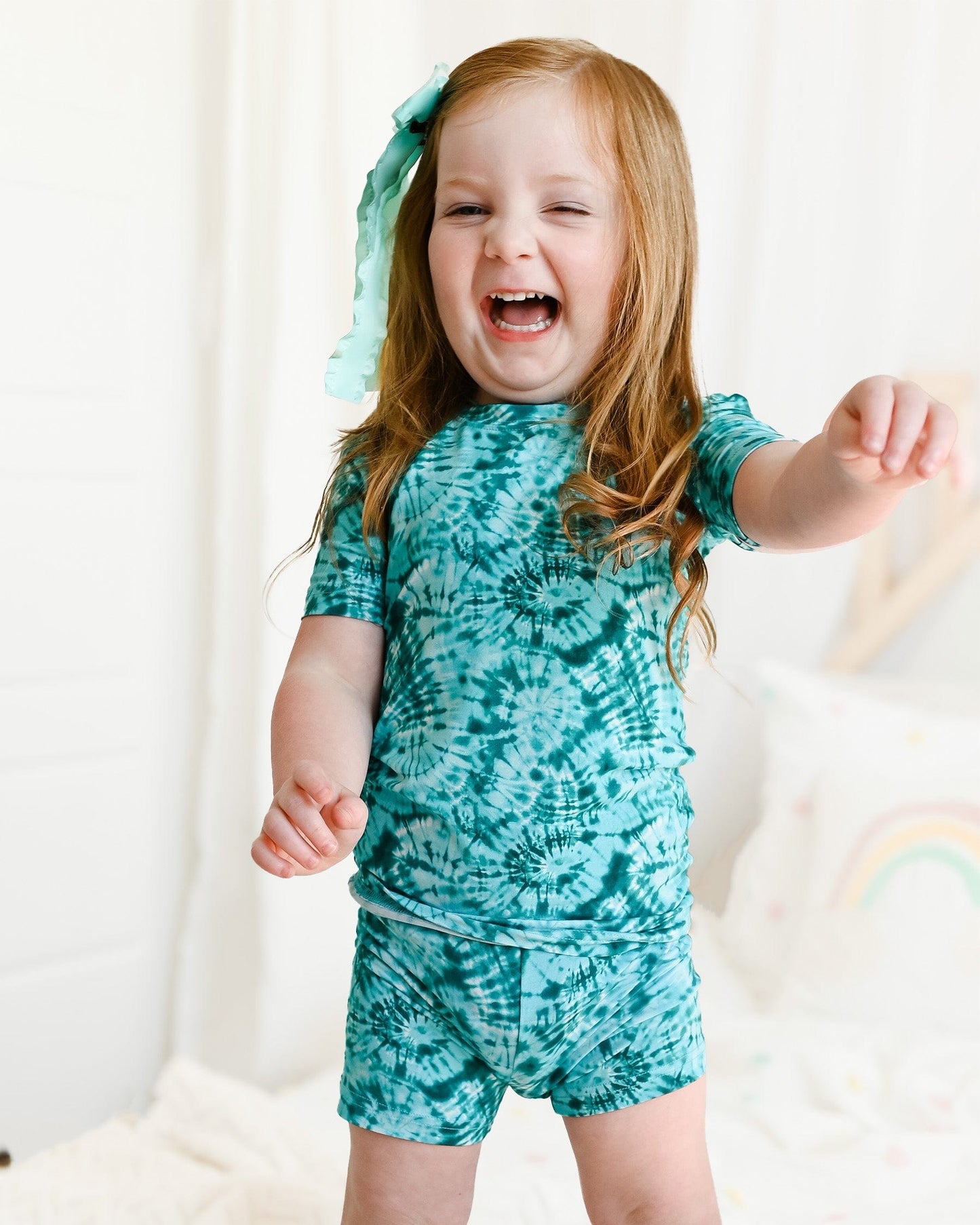 Green Tie Dye PJ Shorts Set