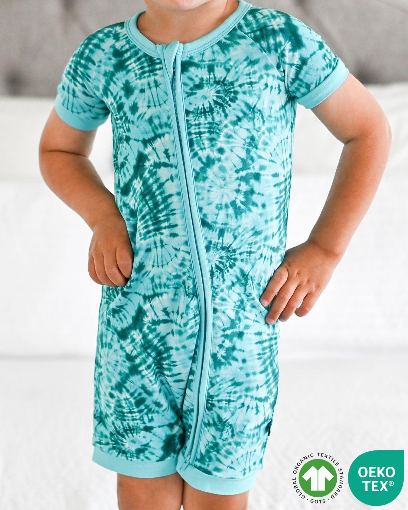 Green Tie Dye Shorts Zippered Romper