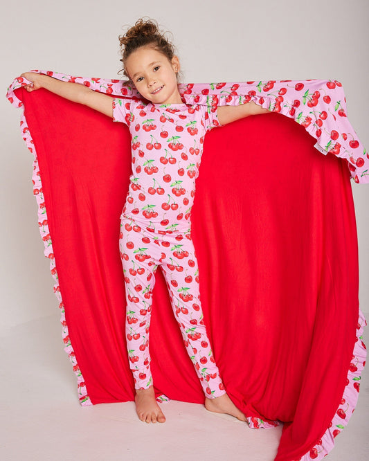 Sustainable Bamboo Cherry Ruffled Blanket