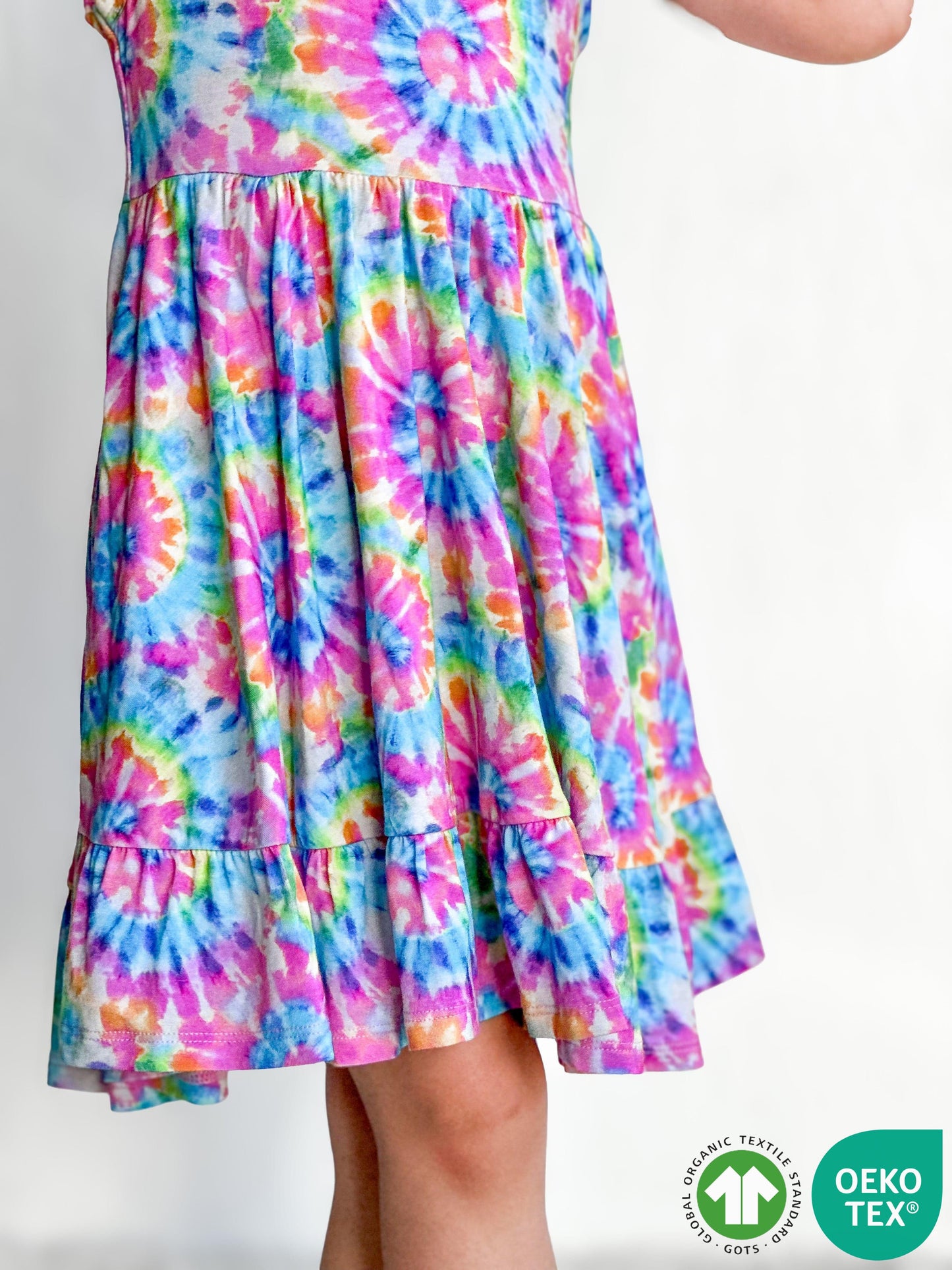 Rainbow Tie Dye Ruffled Twirl Dress