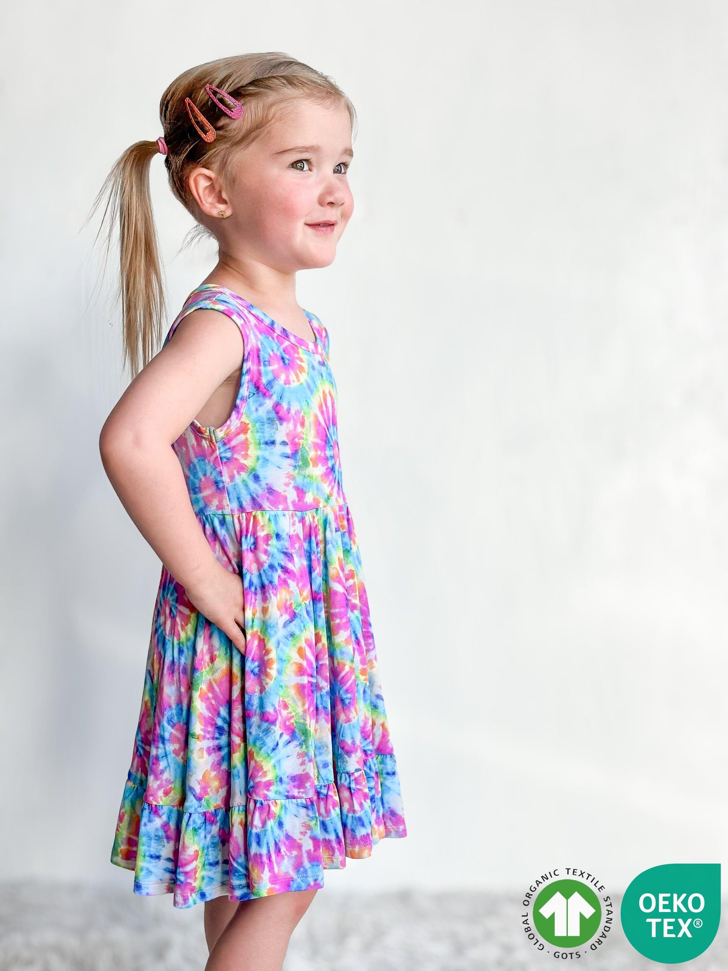 Rainbow Tie Dye Ruffled Twirl Dress