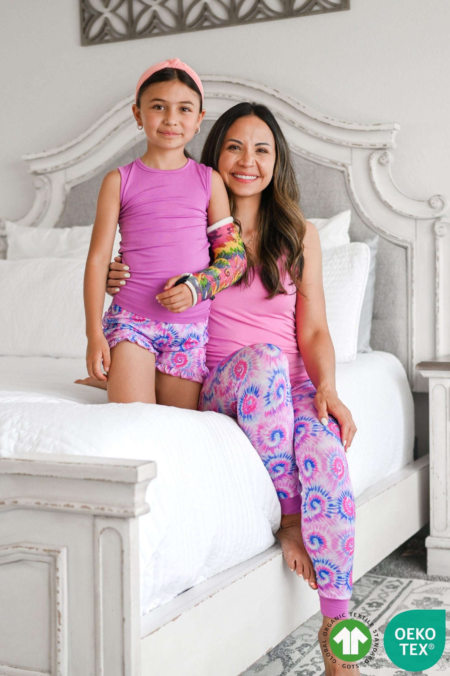Pink Tie Dye Ruffled Shorts Pajama Set
