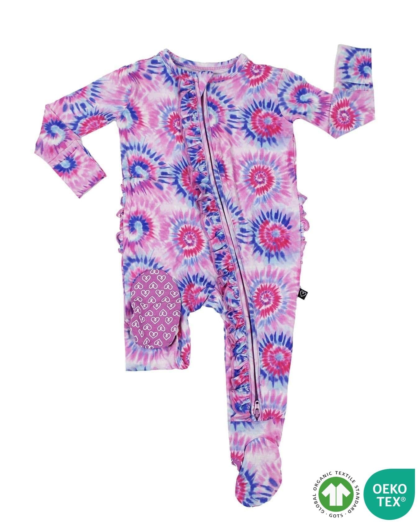 Pink Tie Dye Ruffled Footie