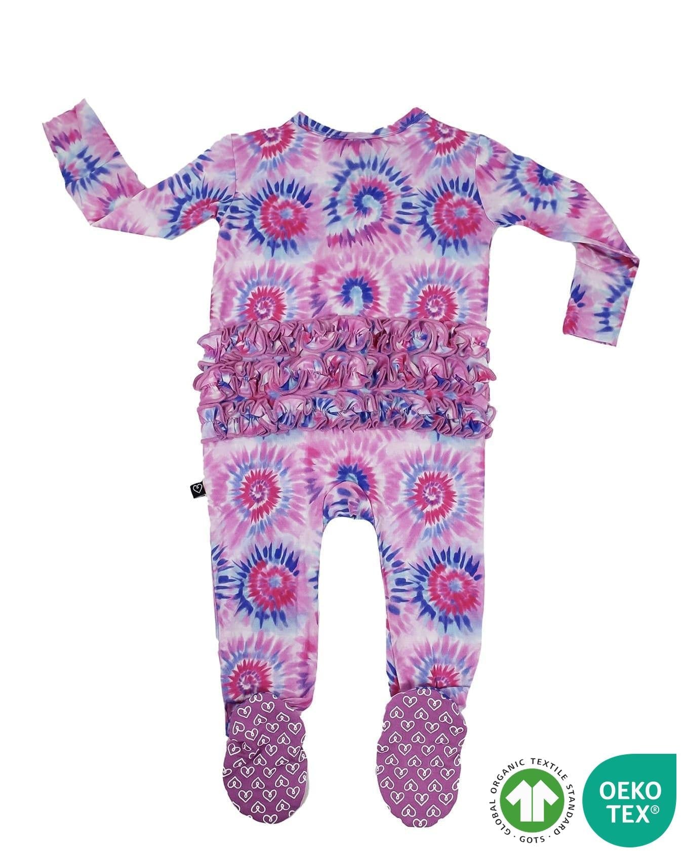 Pink Tie Dye Ruffled Footie
