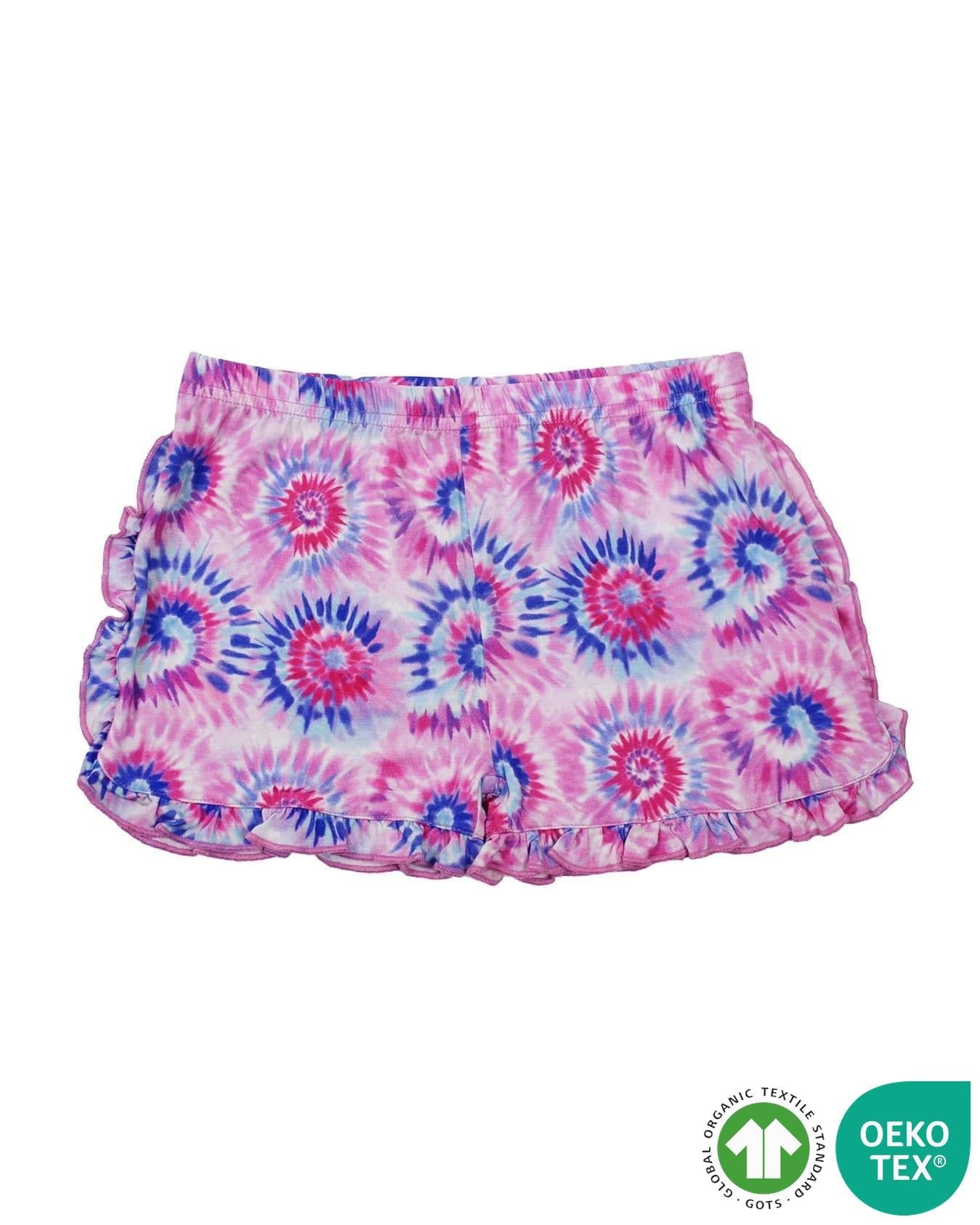 Pink Tie Dye Ruffled Shorts Pajama Set