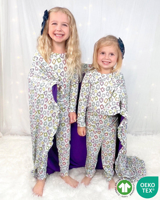 Sustainable Bamboo Rainbow Gems Ruffled Blanket