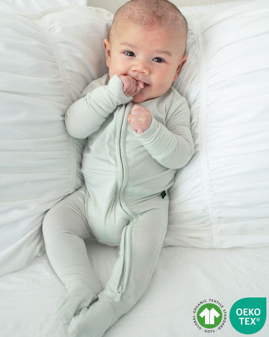 Sage Solid Green Zippered Footie