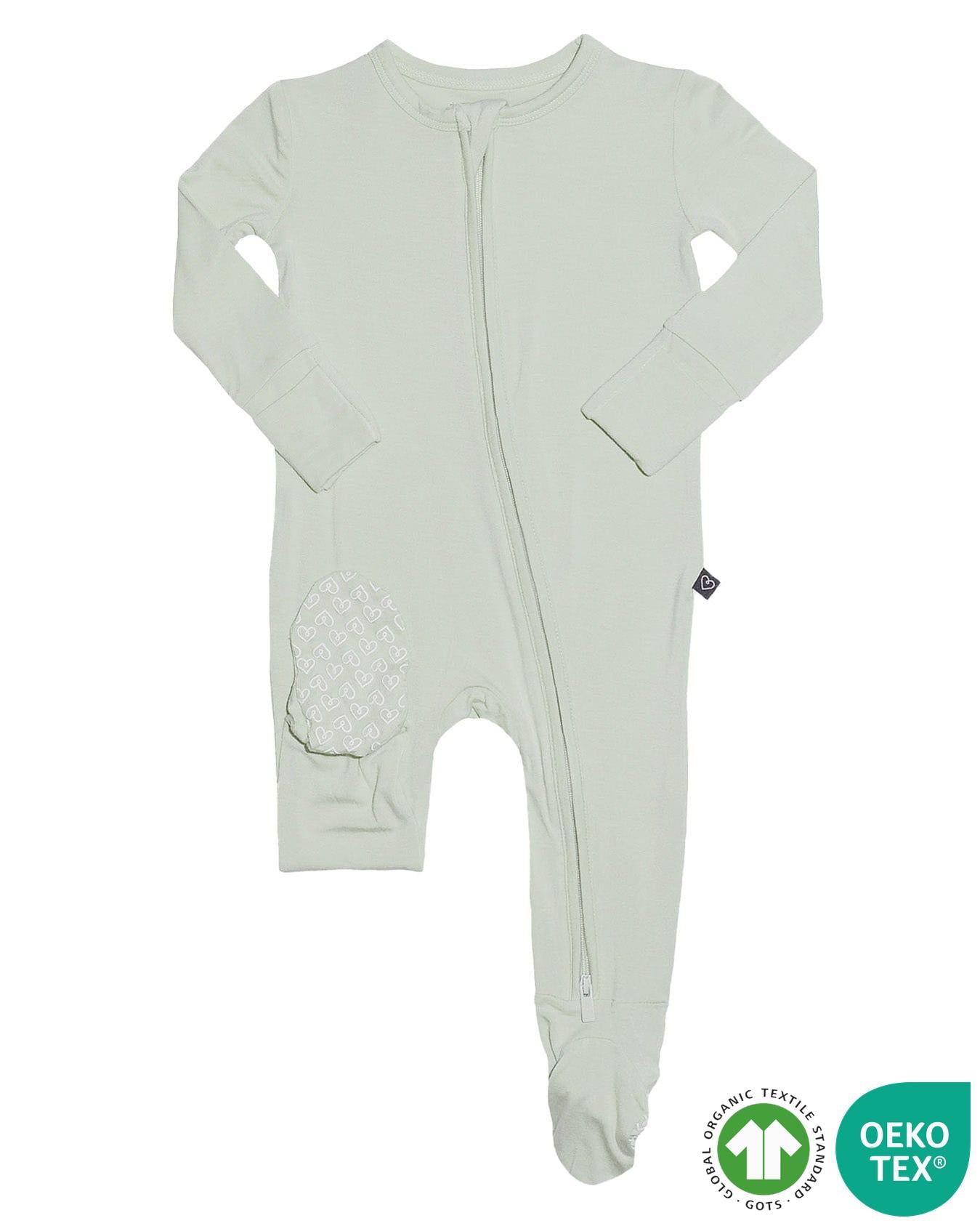 Sage Solid Green Zippered Footie