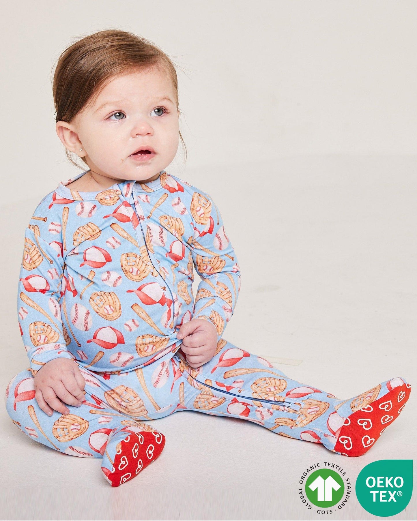 Baseball Bamboo Zippered Footie