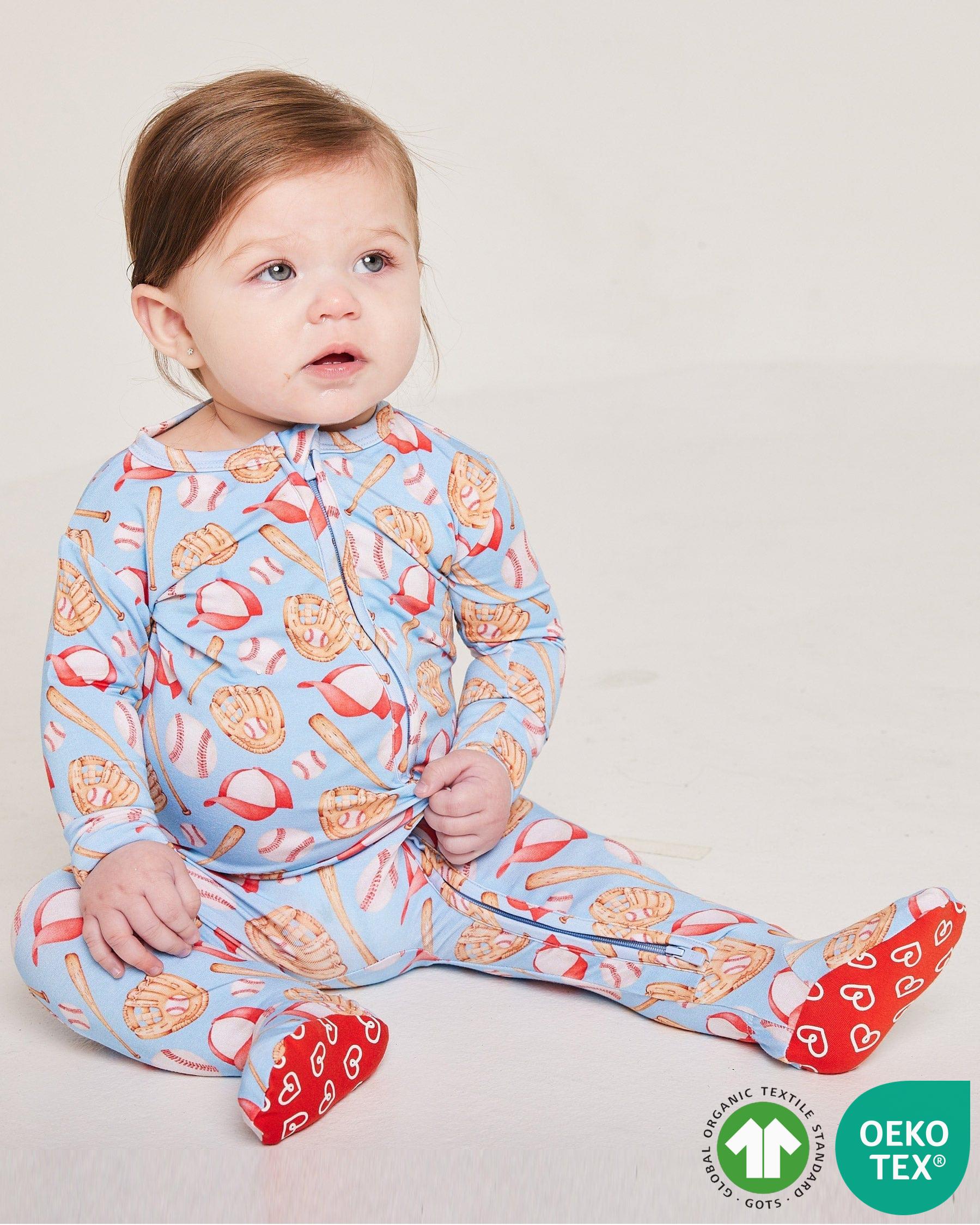 Baseball Bamboo Zippered Footie