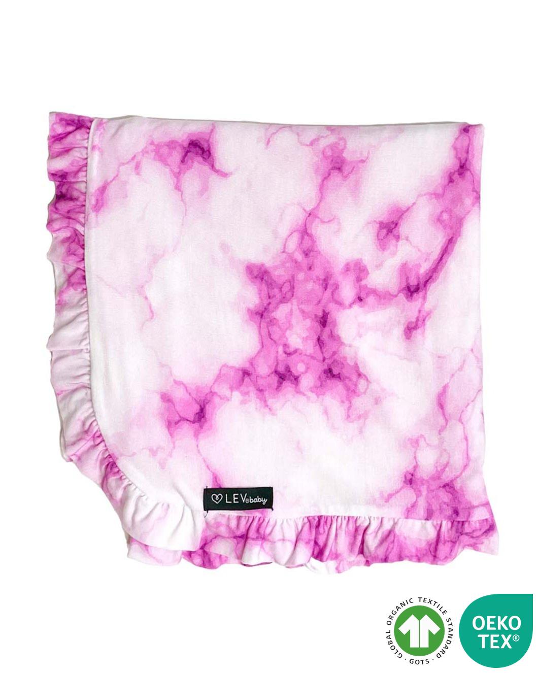 Pink Marble Bamboo Ruffled Blanket (50"X50")