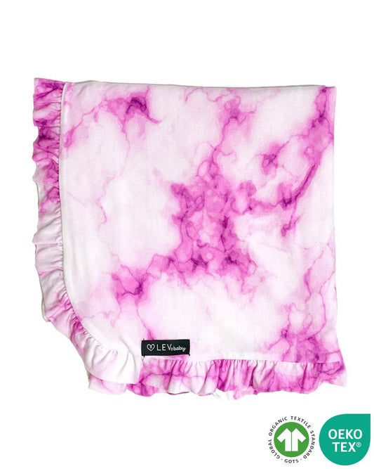 Pink Marble Bamboo Ruffled Blanket (50"X50")
