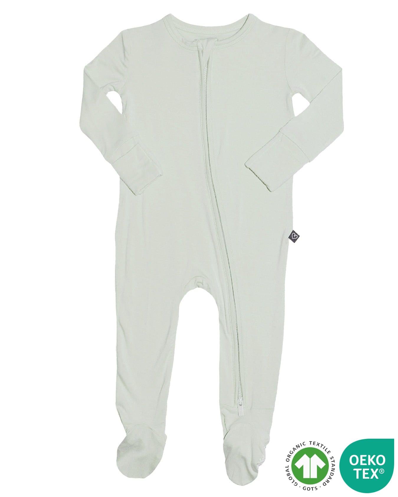 Sage Solid Green Zippered Footie