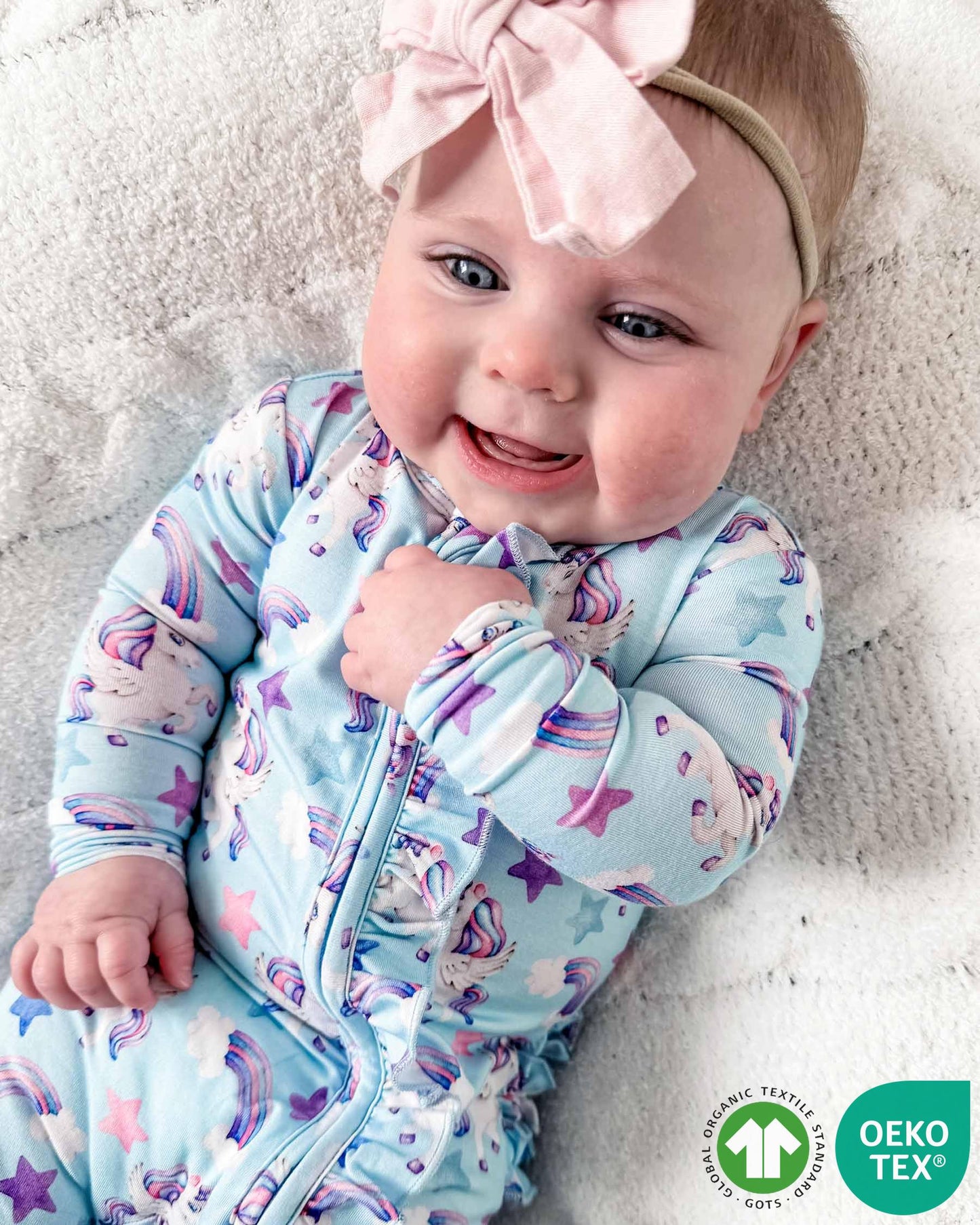 Unicorn Bamboo Ruffled Zippered Footie