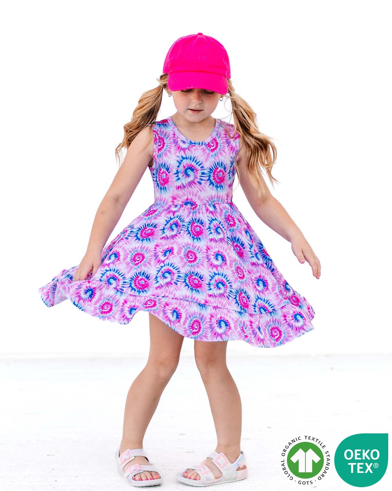Pink Tie Dye Ruffled Twirl Dress