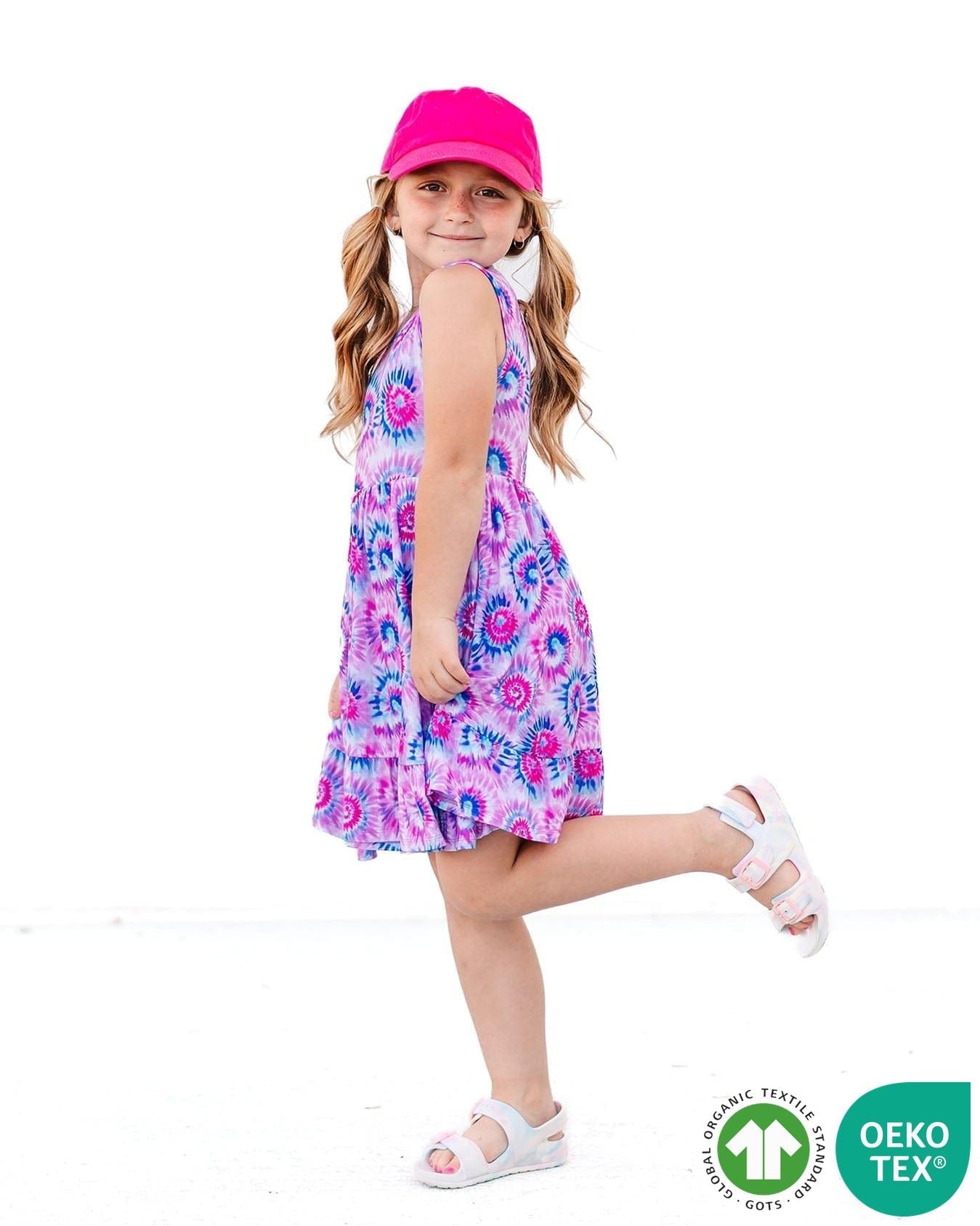 Pink Tie Dye Ruffled Twirl Dress
