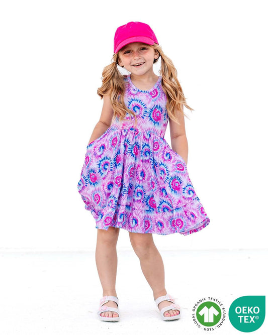 Pink Tie Dye Ruffled Twirl Dress