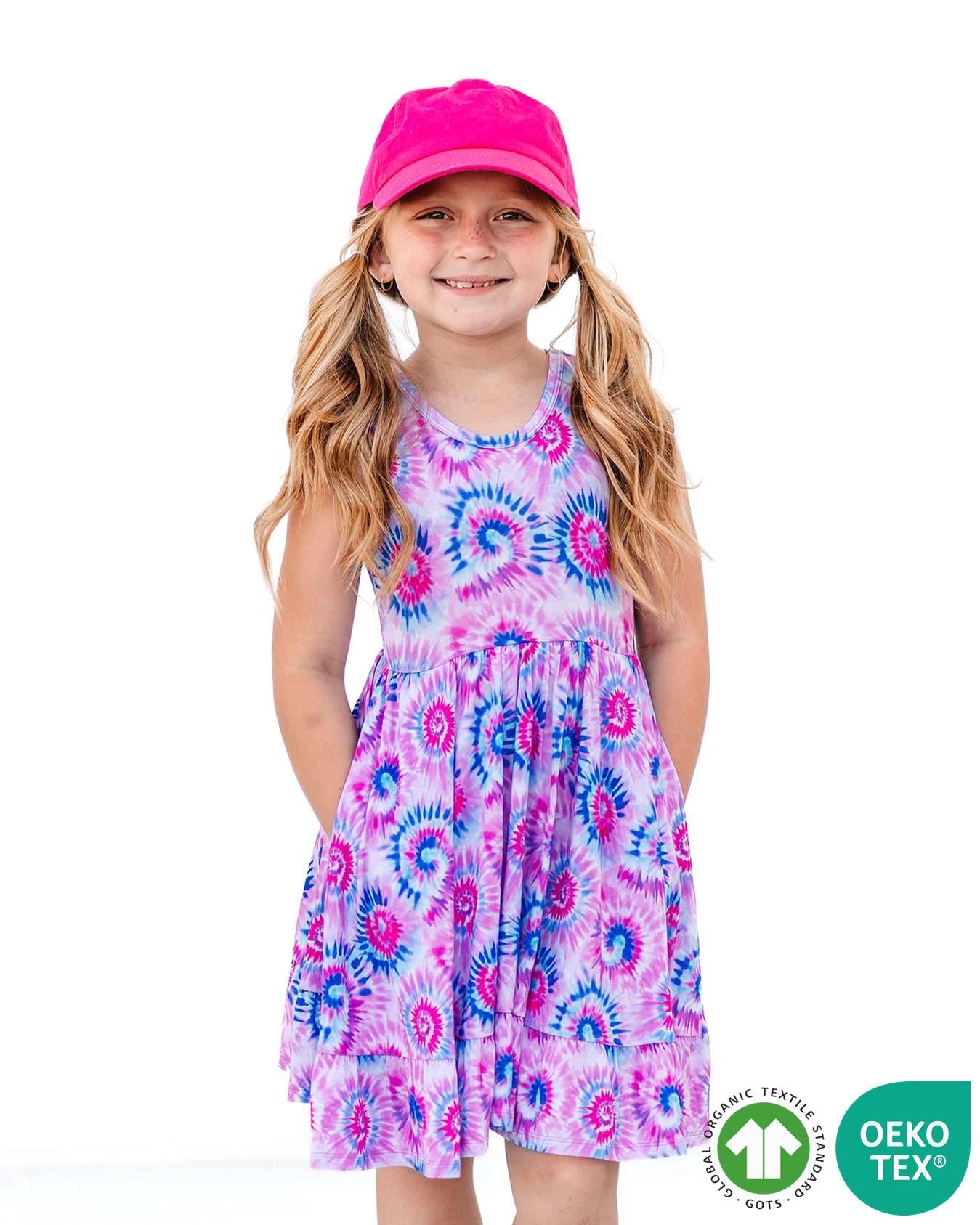 Pink Tie Dye Ruffled Twirl Dress