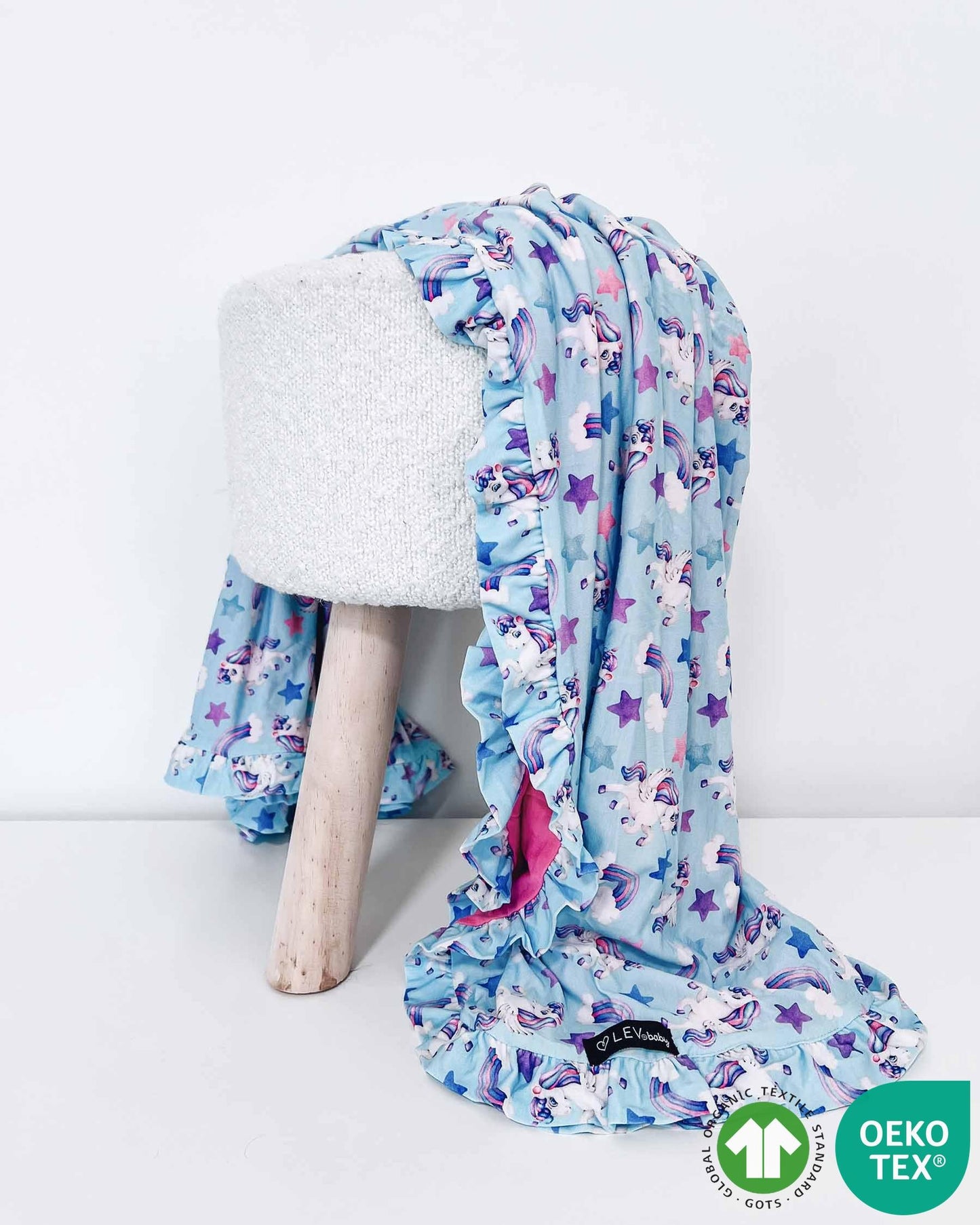 Unicorn Sustainable Bamboo Ruffled Blanket