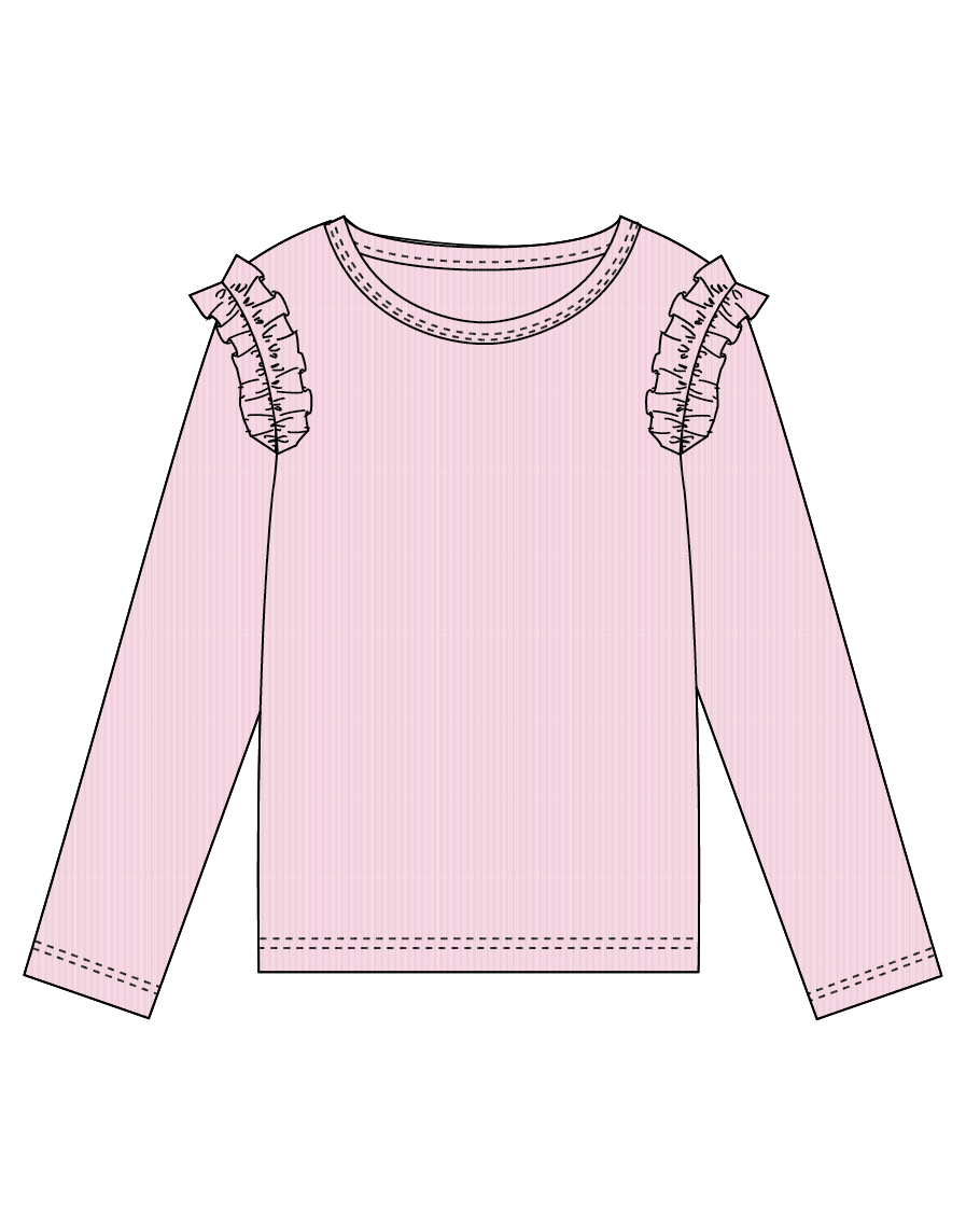 Alina Ribbed Ruffled Long Sleeve Top