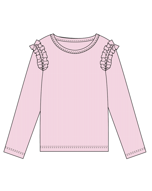 Kaia Ribbed Ruffled Long Sleeve Top