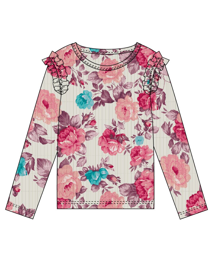 Naomi Ribbed Ruffled Long Sleeve Top