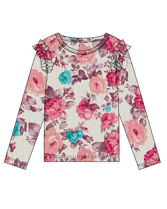 Naomi Ribbed Ruffled Long Sleeve Top