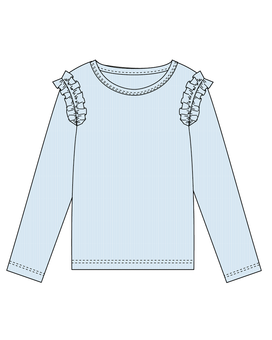 Mae Ribbed Ruffled Long Sleeve Top