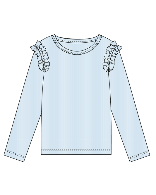 Mae Ribbed Ruffled Long Sleeve Top