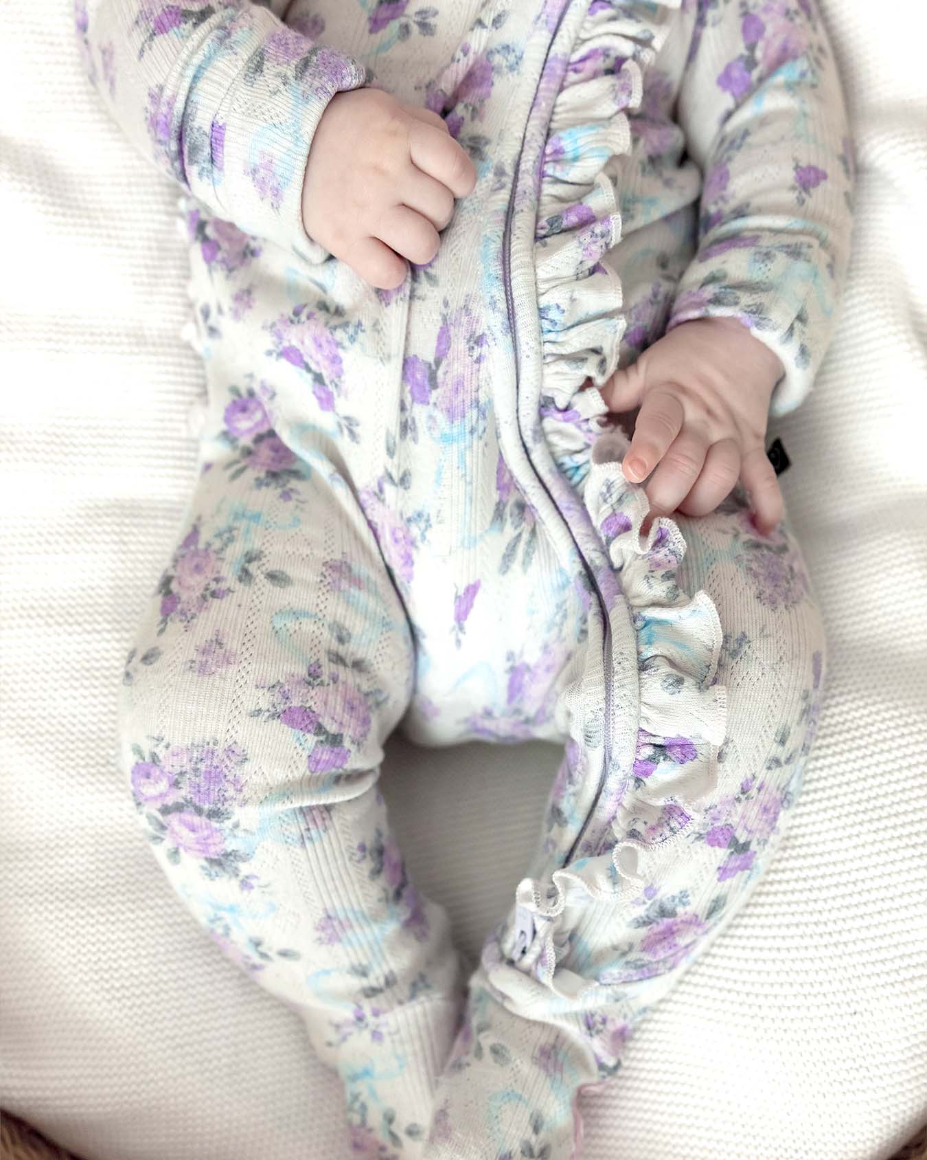 Etta Pointelle Ruffled Zippered Footie