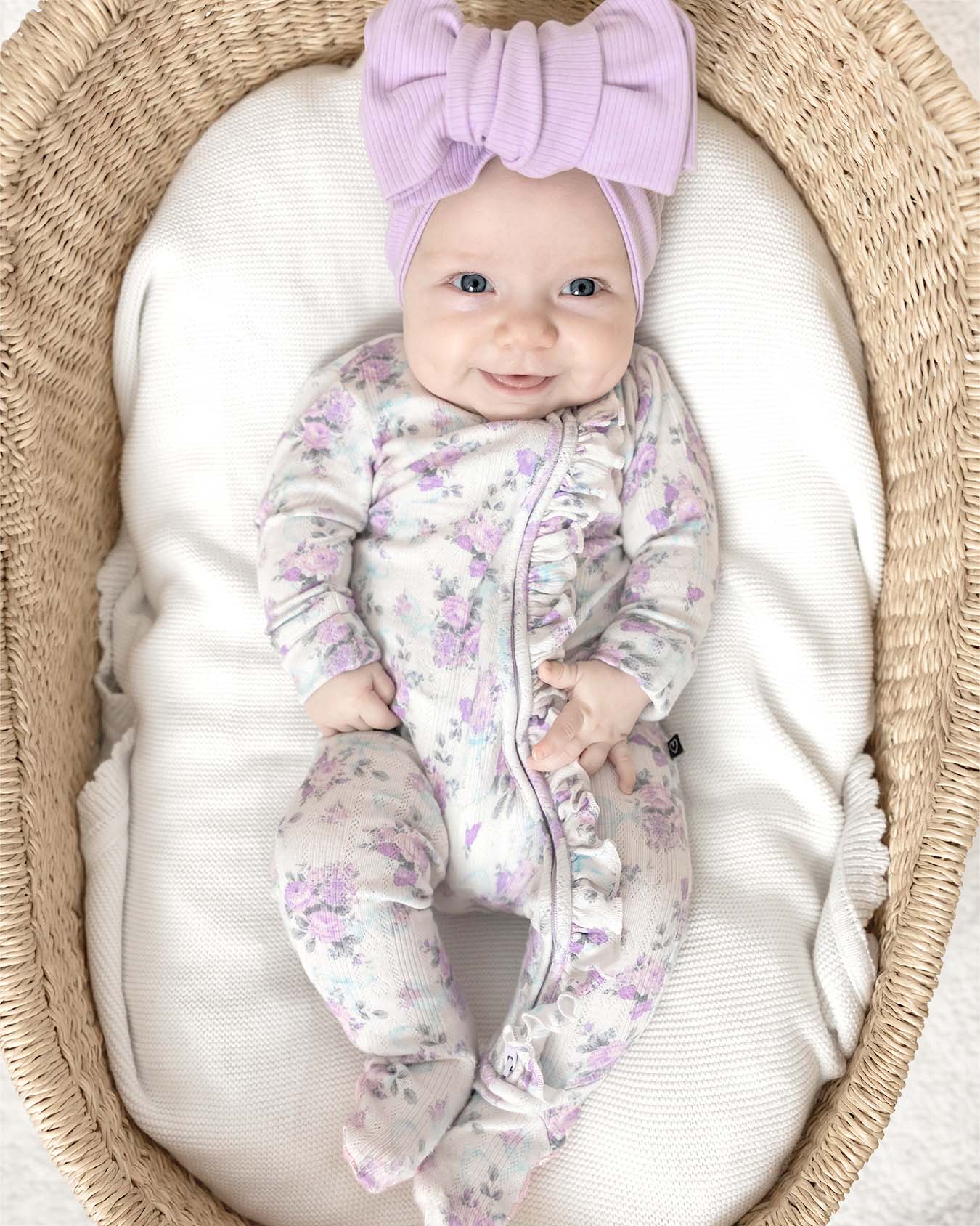 Etta Pointelle Ruffled Zippered Footie