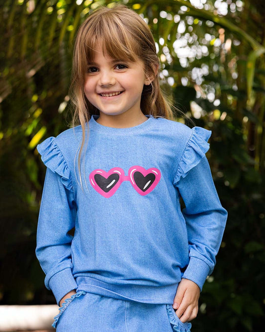 Denim Ruffled Sweatshirt