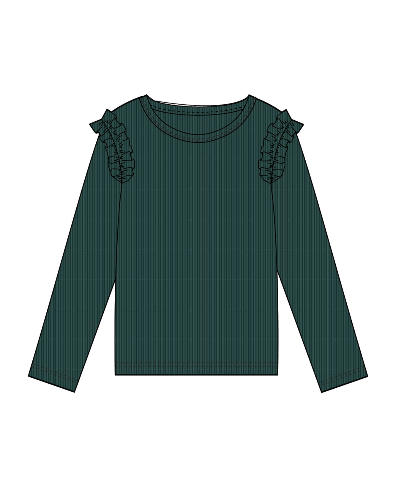 Gabriel Ribbed Ruffled Long Sleeve Top