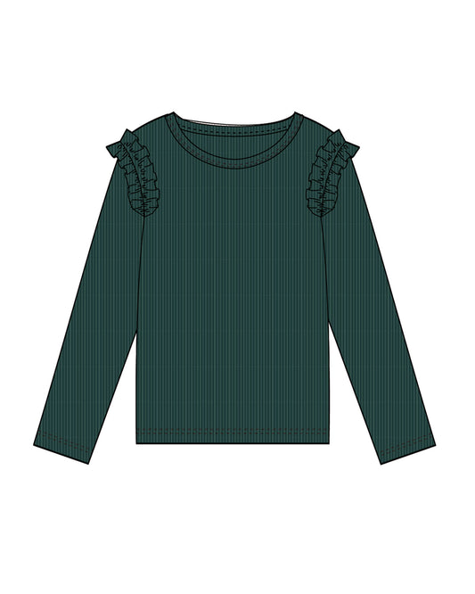 Gabriel Ribbed Ruffled Long Sleeve Top
